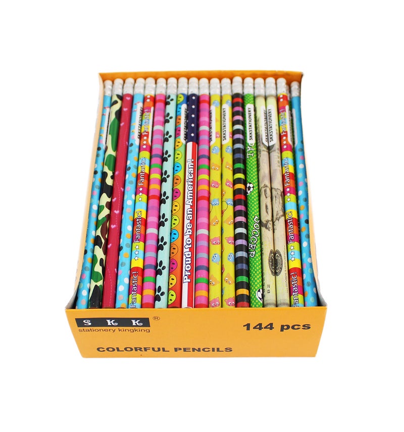 SKKSTATIONERY Assorted Colorful Pencils, Wooden Pencil with Eraser, Pencil Assortment, Novelty Kids Pencils，Awards & Incentives, No.2 HB, Back to school, 12 Assorted Colors 144/box. - Image 1