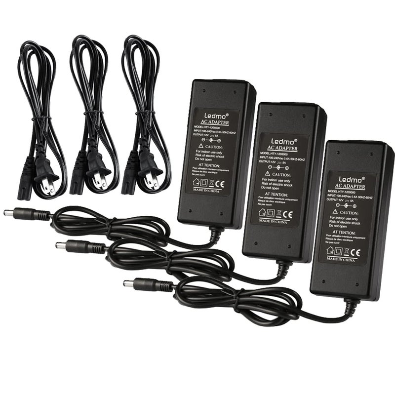 ledmo 3 Pack LED Power Supply, Transformers,LED Adapter, 12V, 5A Max, 60 Watt Max, for LED Strip Light - Image 1