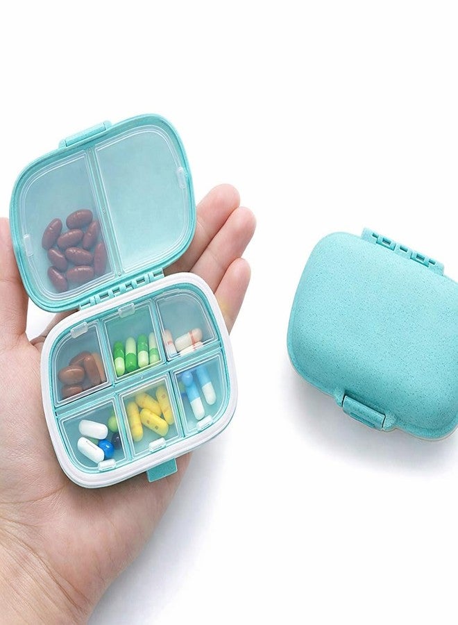 AccuPrints Sumiko Turquoise Pill Organiser | Portable Airtight Medicine Storage Container | 8 Compartments Tablet Case Pouch for Daily Weekly Use | Pill Box Dispenser for Travel Home Car & Gift Item - Image 1