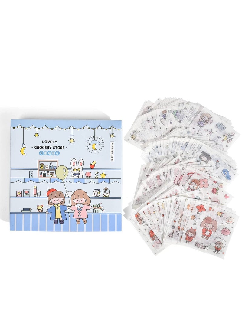 100 Sheets Small Cute Cartoon Character Plants Flowers Scrapbook Stickers, Kawaii Washi Stickers Photo Planner Stickers Party Favors Kid' Stickers for DIY Scrapbooking Embellishments Decorations - Image 1