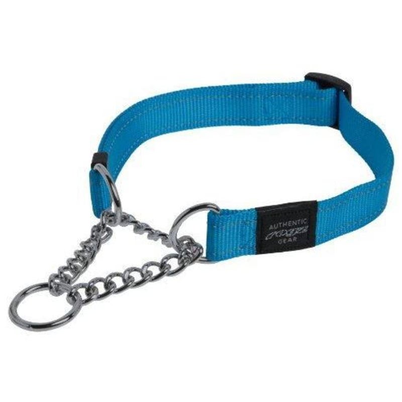Rogz Reflective Nylon Choke Collar; Slip Show Obedience Training Gentle Choker for Medium Dogs, Turquoise - Image 1