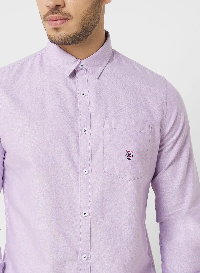 Thomas Scott Men Purple Relaxed Cotton Casual Sustainable Shirt