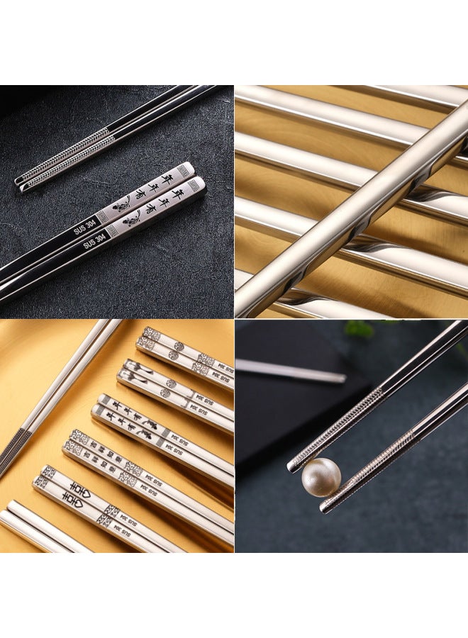Square 304 Stainless Steel Chopsticks Anti-slip Metal Chopsticks Home Use High Temperature Resistant Disinfect Laser Logo-Color:Light Body-Specifications:19cm (child Size)/double  - Image 3