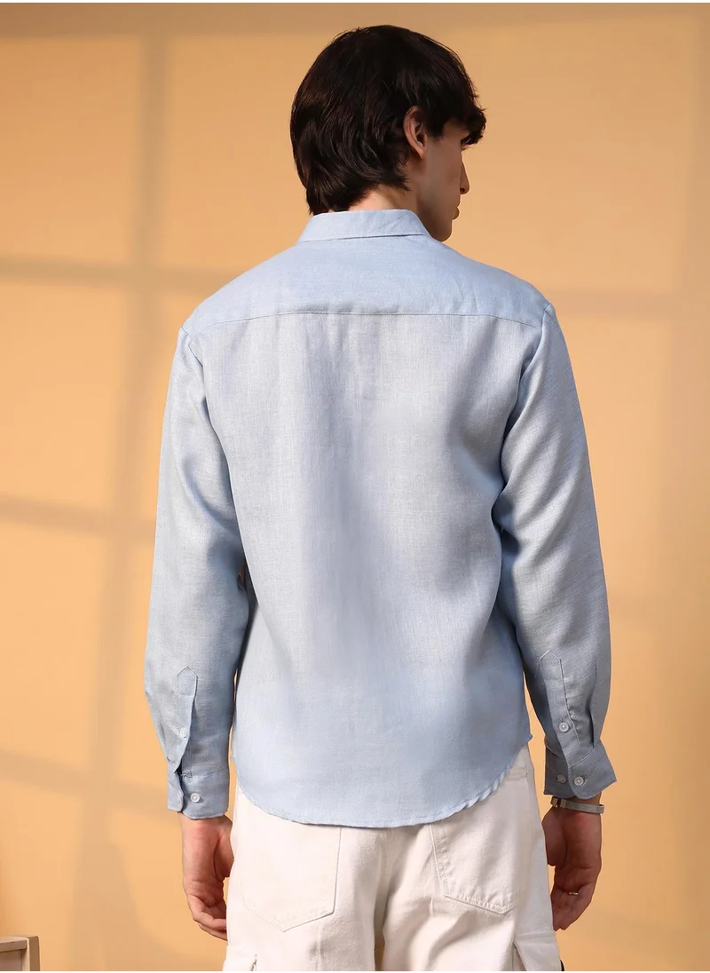 Campus Sutra Men's Powder Blue Solid Utility Shirt