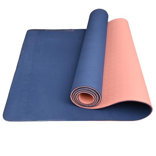 HACER Yoga Mat 6mm Thickness Unisex Dual Sided Non-Slip Anti-Tear TPE Exercise Mats for Pilates Stretching Floor & Fitness Workouts- Blue/Peach - Image 1