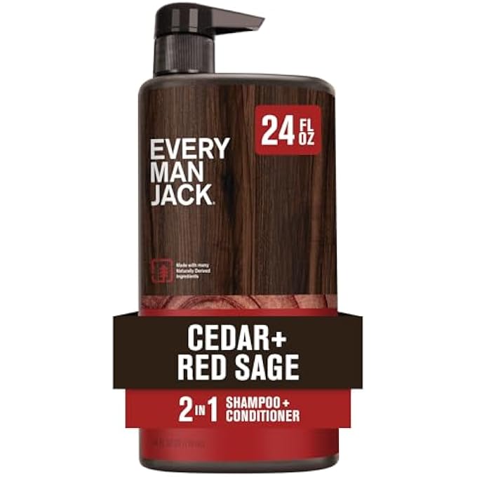 Every Man Jack 2-in-1 Daily Shampoo + Conditioner - Cedar and Red Sage | Nourishing For All Hair Types, Naturally Derived, Cruelty-Free Shampoo and Conditioner Set for Men | 24oz -1 Bottle