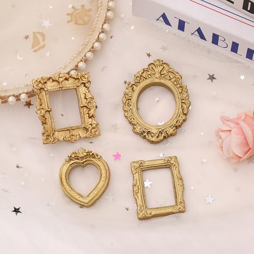 Fengligoo 16Pcs Mini Resin Picture Frames, Antique Tiny Gold Frames for Jewelry Display, Vintage Small Picture Frame for DIY Photo Crafts Holiday Party Wedding Decor - Image 4