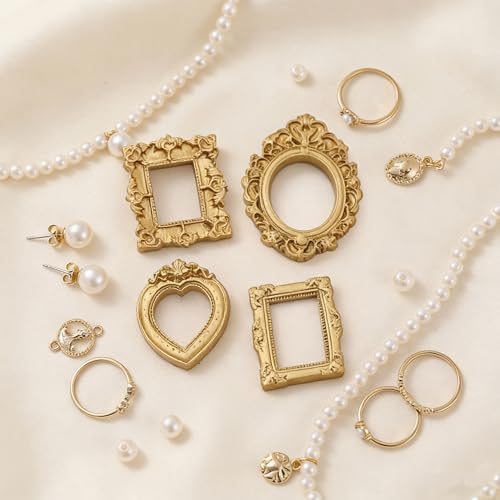 Fengligoo 16Pcs Mini Resin Picture Frames, Antique Tiny Gold Frames for Jewelry Display, Vintage Small Picture Frame for DIY Photo Crafts Holiday Party Wedding Decor - Image 3
