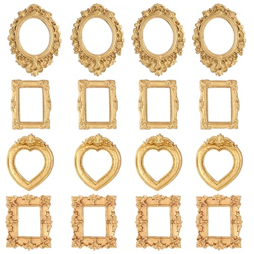 Fengligoo 16Pcs Mini Resin Picture Frames, Antique Tiny Gold Frames for Jewelry Display, Vintage Small Picture Frame for DIY Photo Crafts Holiday Party Wedding Decor - Image 1