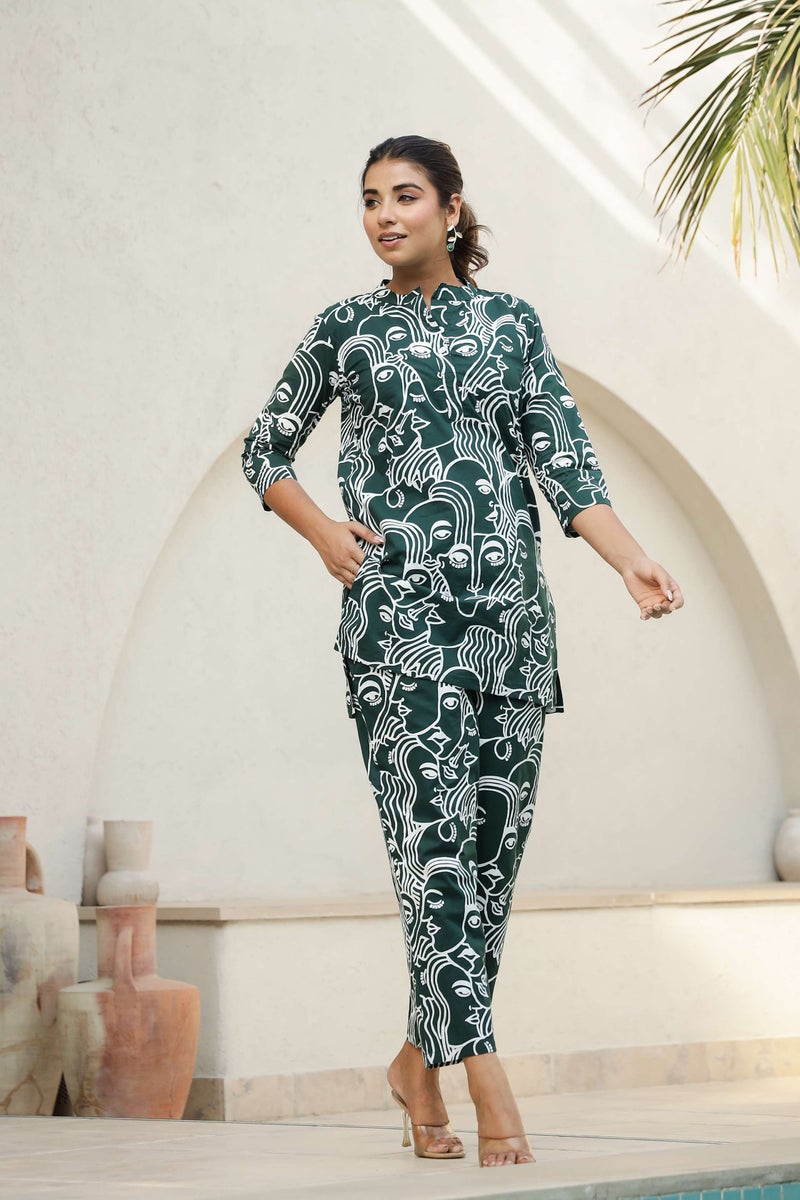 Label Flavia طقم متناسق أخضر مع بلوزة وسروال للنساء - Image 3