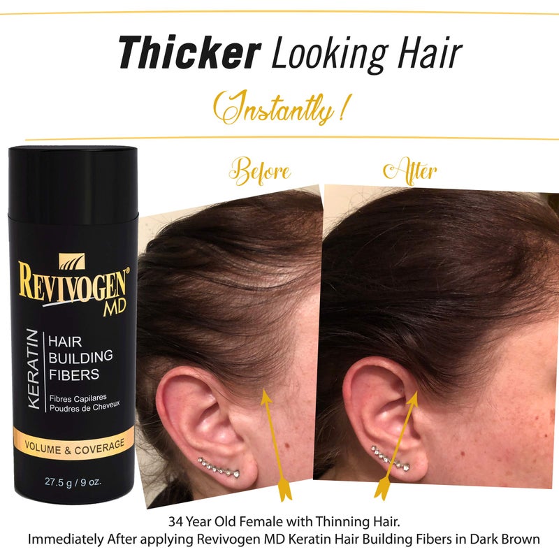 Revivogen MD Keratin Hair Building Fibers, Hairline Powder, Hair Fibers, Hair Fibers for Thinning Hair, Hair Fiber Spray, Thick Fiber for Hair Men and Women, Hair Filler, .9oz, Medium Brown - Image 3