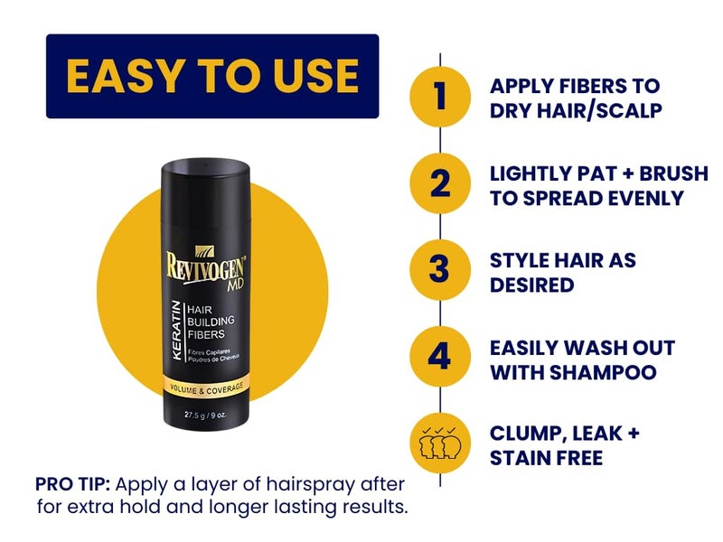 Revivogen MD Keratin Hair Building Fibers, Hairline Powder, Hair Fibers, Hair Fibers for Thinning Hair, Hair Fiber Spray, Thick Fiber for Hair Men and Women, Hair Filler, .9oz, Medium Brown - Image 4