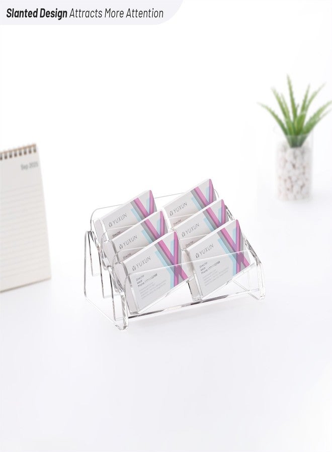 YUXUN Business Card Holder for Desk 3 Tier 6 Slots,Creative Acrylic Slanted Business Card Display Stand for Woman and Man,Organize 300 Cards-Clear,1 Pack - Image 3