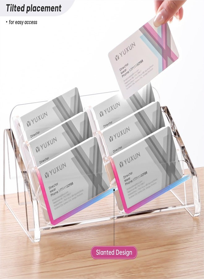 YUXUN Business Card Holder for Desk 3 Tier 6 Slots,Creative Acrylic Slanted Business Card Display Stand for Woman and Man,Organize 300 Cards-Clear,1 Pack - Image 4