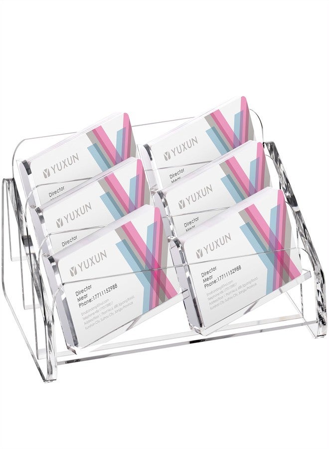 YUXUN Business Card Holder for Desk 3 Tier 6 Slots,Creative Acrylic Slanted Business Card Display Stand for Woman and Man,Organize 300 Cards-Clear,1 Pack - Image 1