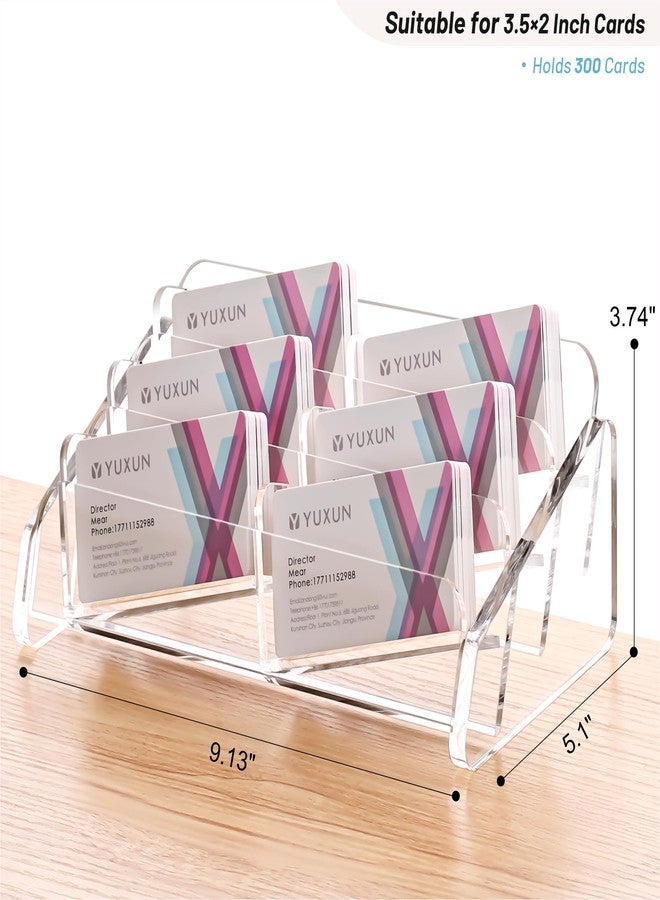 YUXUN Business Card Holder for Desk 3 Tier 6 Slots,Creative Acrylic Slanted Business Card Display Stand for Woman and Man,Organize 300 Cards-Clear,1 Pack - Image 2