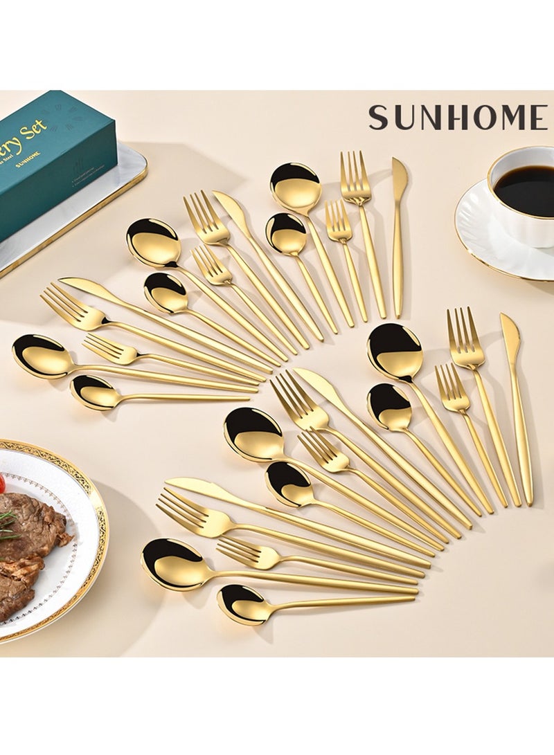 Sunhome طقم أدوات تناول الطعام 30 قطعة من الفولاذ المقاوم للصدأ بلون الذهب من سانهوم - Image 4