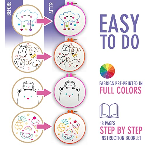 CRAFTILOO 10 Pre-Stamped Embroidery Patterns for Beginners Embroidery Kit for Kids Girls Needlepoint Kits for Beginners Cross Stitch Craft Sewing Perfect for Ages 7-13 - Image 4