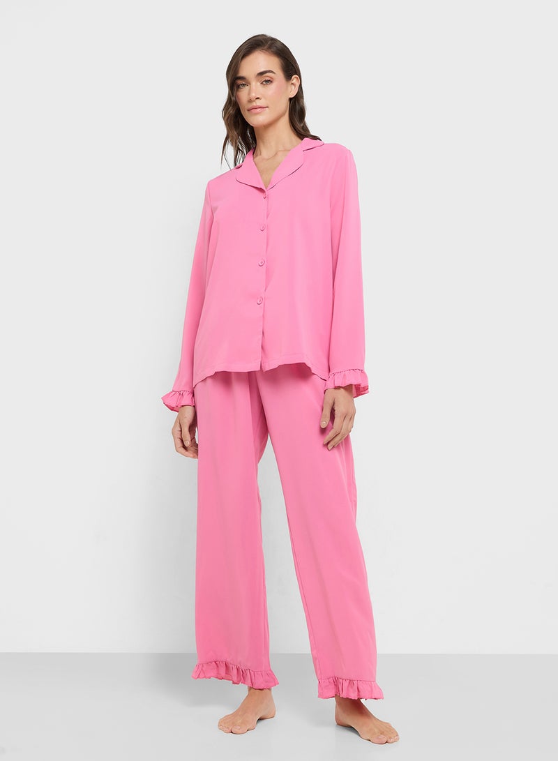 ELLA Ruffle Hem Top & Pant Pyjama Set - Image 1