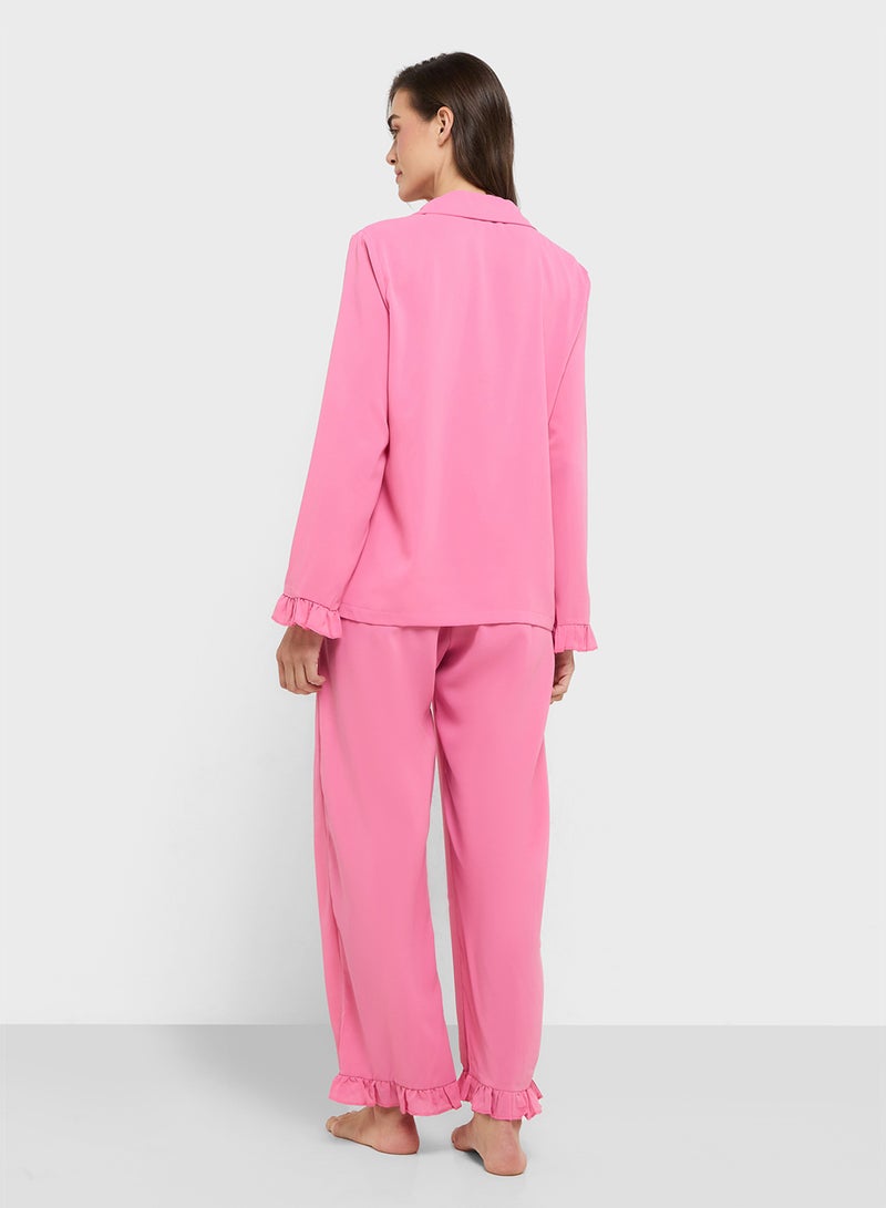 ELLA Ruffle Hem Top & Pant Pyjama Set - Image 2