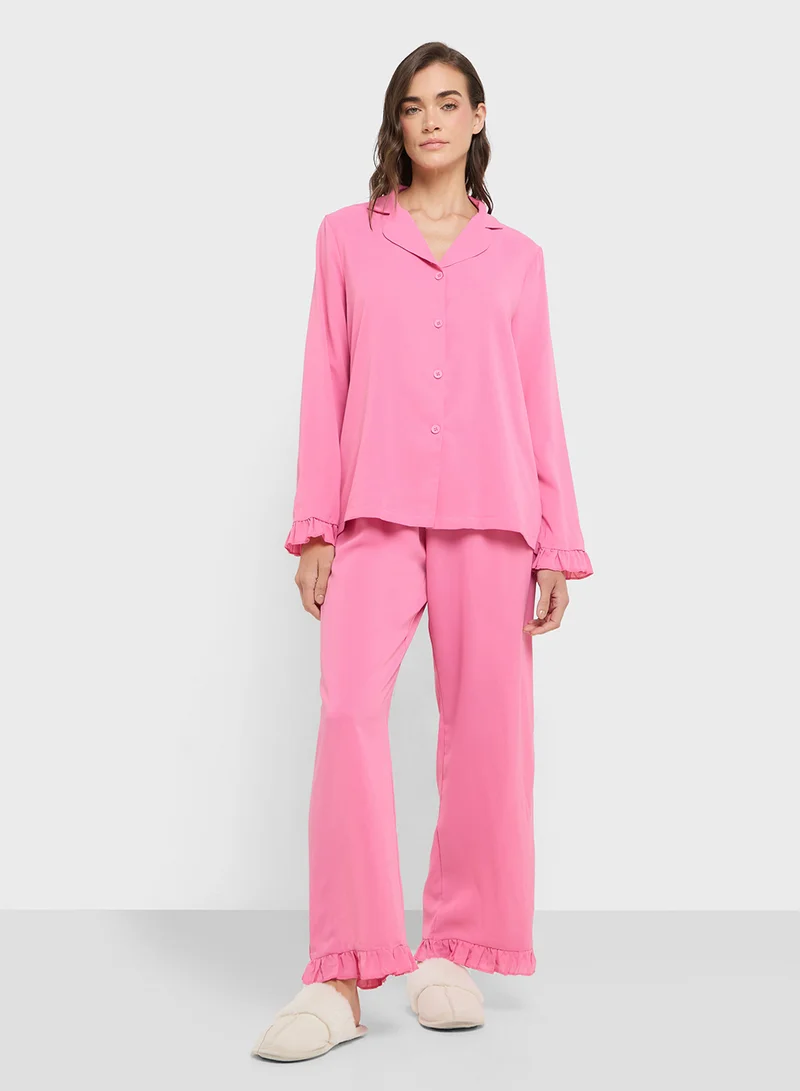 ELLA Ruffle Hem Top & Pant Pyjama Set