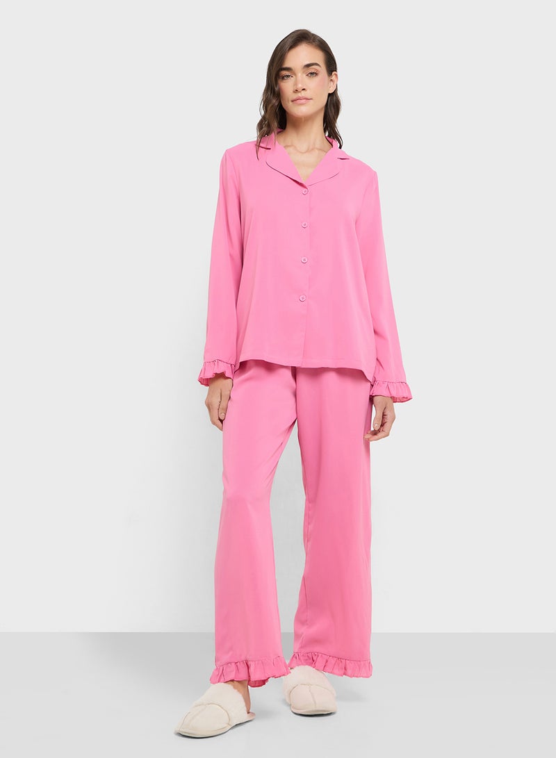 ELLA Ruffle Hem Top & Pant Pyjama Set - Image 5