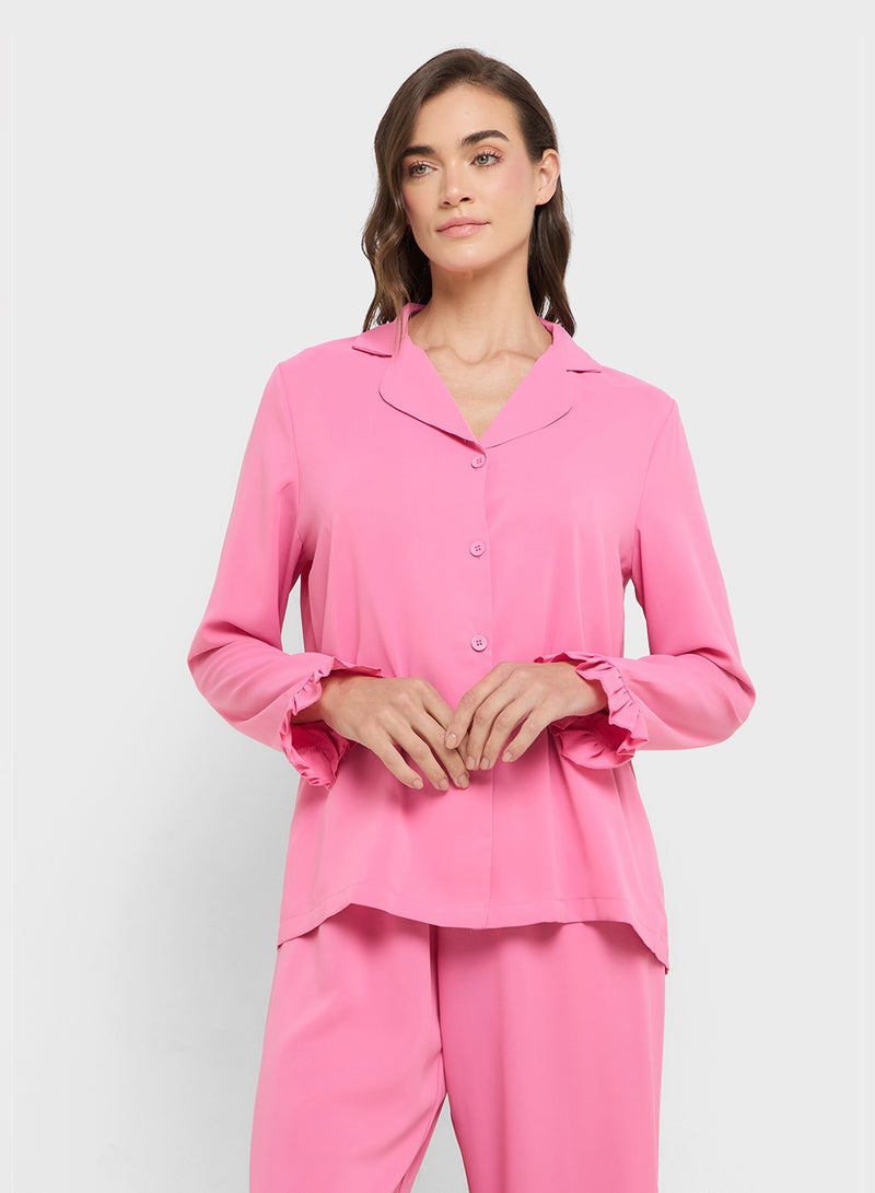 ELLA Ruffle Hem Top & Pant Pyjama Set - Image 3
