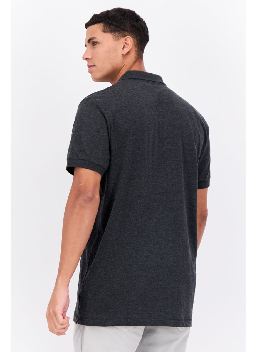 French Connection Men Regular Fit Brand Logo Short Sleeves Polo Shirt, Charcoal Grey  - Image 3