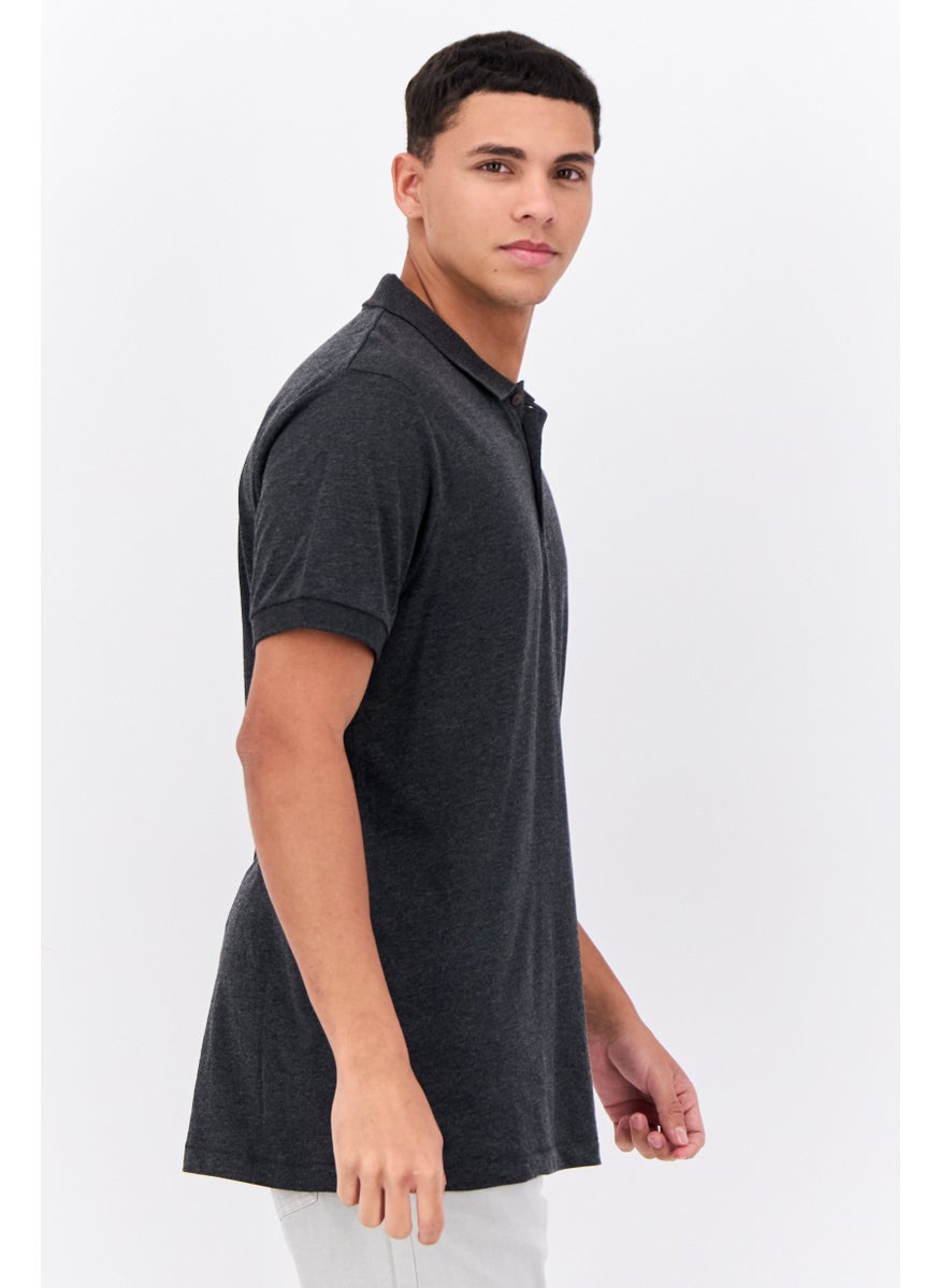 French Connection Men Regular Fit Brand Logo Short Sleeves Polo Shirt, Charcoal Grey  - Image 2