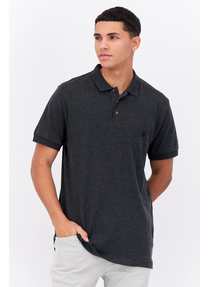 French Connection Men Regular Fit Brand Logo Short Sleeves Polo Shirt, Charcoal Grey  - Image 1