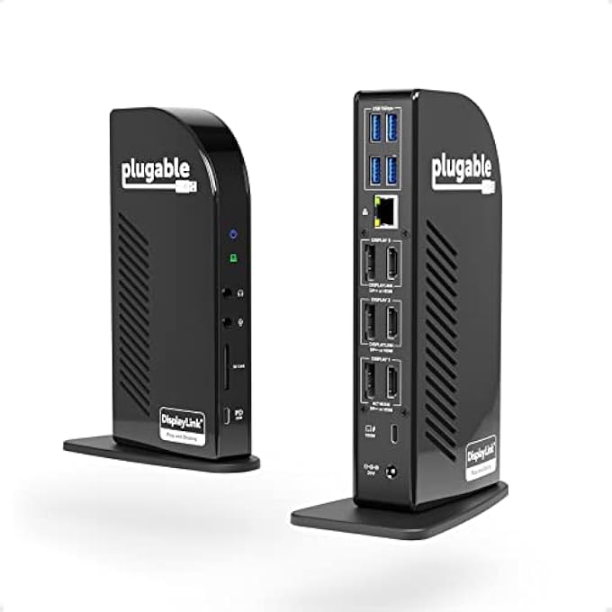 Plugable 4K USB C DOCKING STATION TRIPLE MONITOR WITH 100W POWER DELIVERY, USB C DOCK FOR THUNDERBOLT 3/4, AND USB-C WINDOWS AND MAC (3X HDMI AND 3X DISPLAYPORT, 1X USB-C, 4X USB 3.0) - Image 1