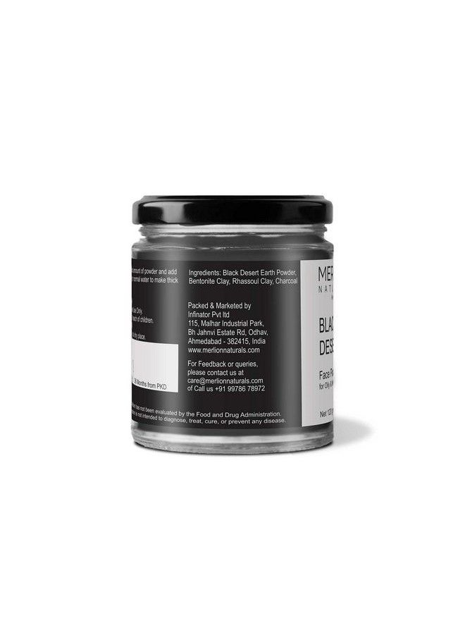 MERLION NATURALS - Black Desert Face Pack Powder For Skin Clarity Exfoliate Dead Cells Smooth Texture And Promote Youthful Skin. 120 Gm - Image 1