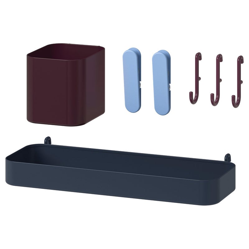 Skadis 7 Piece Pegboard Accessories Set Powder Coated Steel Hooks Clips Shelf and Container Multicolour - Image 1