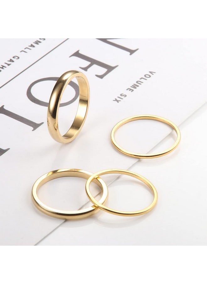 Thunaraz - 14K Gold Filled Rings Stacking Rings For Women Stackable Thin Gold Ring Plain Pinky Thumb Midi Statement Band Ring Comfort Fit 4Pcs 1Mm 2Mm 3Mm 5Mm - Image 1