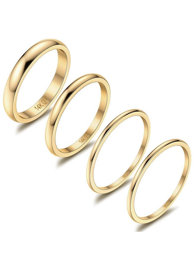 Thunaraz - 14K Gold Filled Rings Stacking Rings For Women Stackable Thin Gold Ring Plain Pinky Thumb Midi Statement Band Ring Comfort Fit 4Pcs 1Mm 2Mm 3Mm 5Mm - Image 1