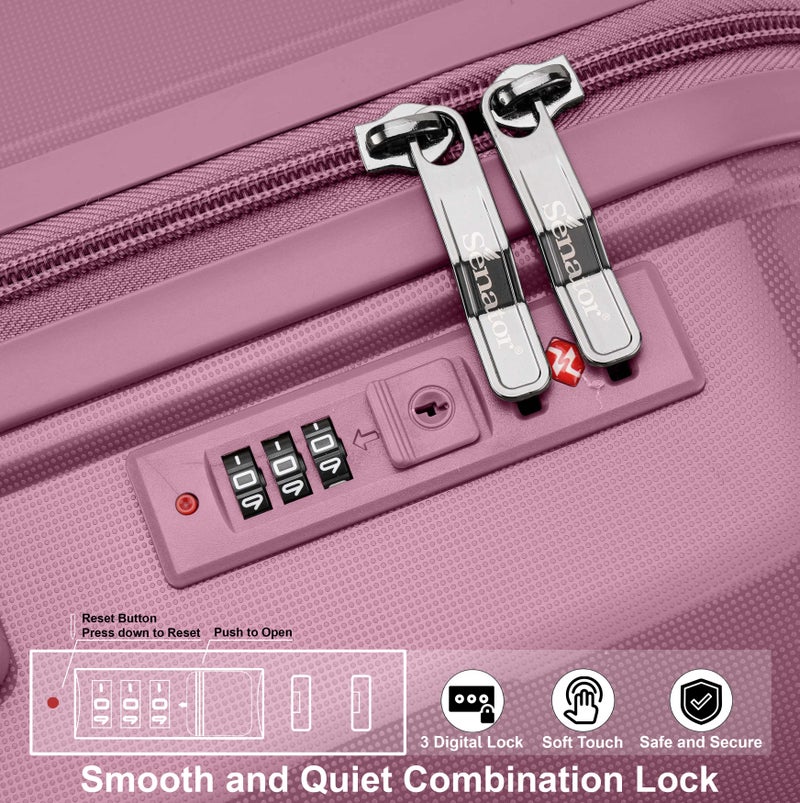 SENATOR Unisex Hard Case Carry On Luggage Lightweight PP Fashion Trolley Luggage with 4 Double Spinner Wheel and 3-Digit Combination Lock KH1009, Purple - Image 5