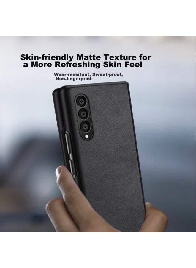 Shangsu, Suitable For Samsung Z Fold 4 Phone Case, Samsung Z Fold 4 Protective Cover, Lambskin Left And Right Folding Style, Silicone Soft Shell, Shockproof, Wear-resistant, For Women And Men, Outer Case, Starry Black - Image 3