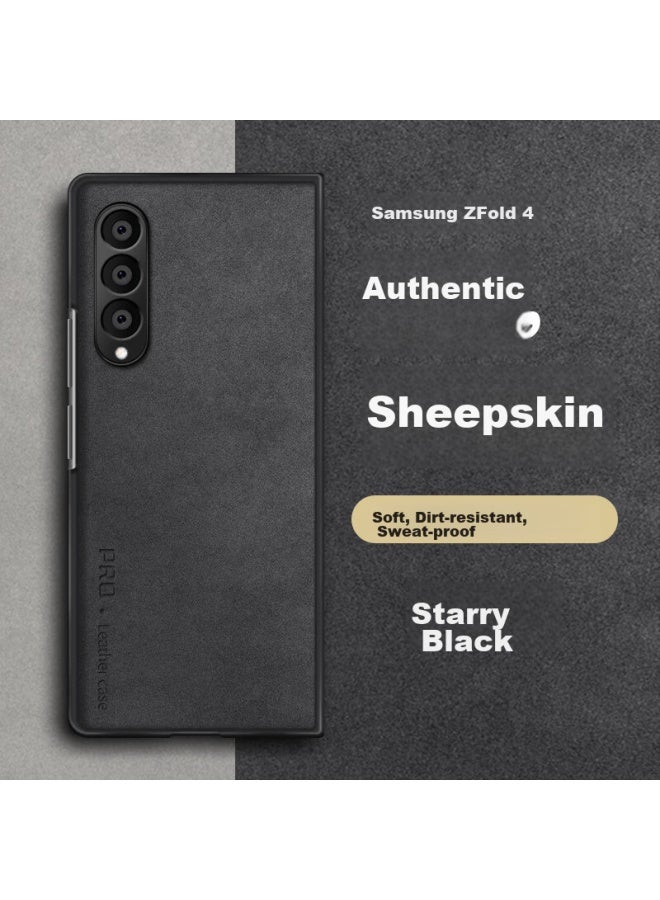 Shangsu, Suitable For Samsung Z Fold 4 Phone Case, Samsung Z Fold 4 Protective Cover, Lambskin Left And Right Folding Style, Silicone Soft Shell, Shockproof, Wear-resistant, For Women And Men, Outer Case, Starry Black - Image 1