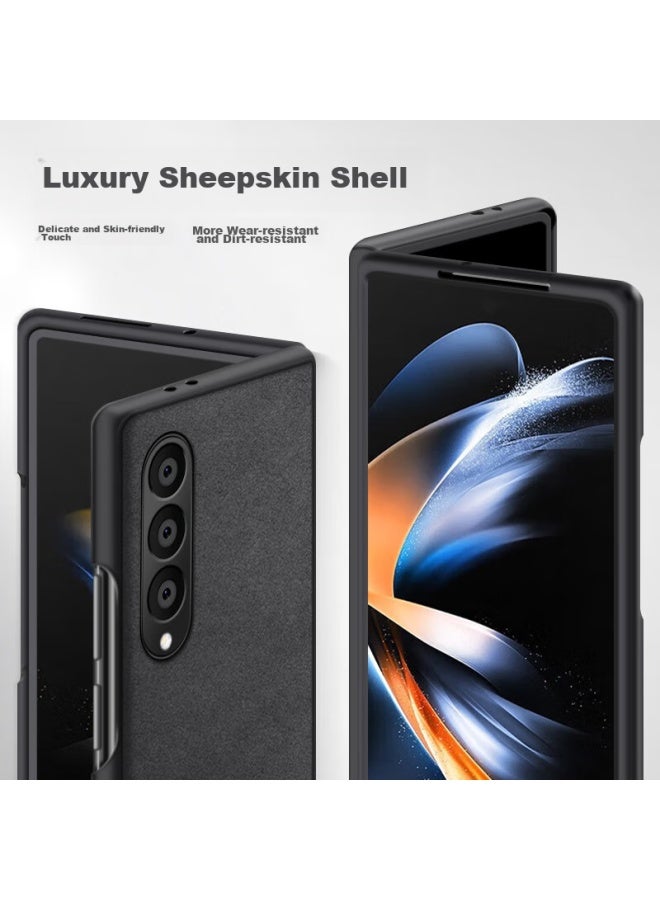 Shangsu, Suitable For Samsung Z Fold 4 Phone Case, Samsung Z Fold 4 Protective Cover, Lambskin Left And Right Folding Style, Silicone Soft Shell, Shockproof, Wear-resistant, For Women And Men, Outer Case, Starry Black - Image 5