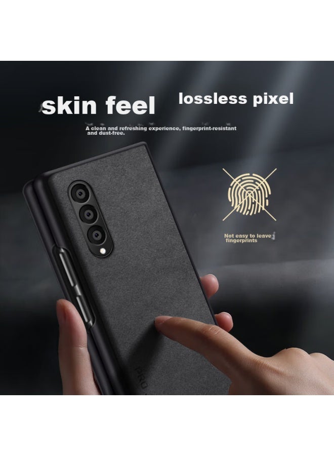 Shangsu, Suitable For Samsung Z Fold 4 Phone Case, Samsung Z Fold 4 Protective Cover, Lambskin Left And Right Folding Style, Silicone Soft Shell, Shockproof, Wear-resistant, For Women And Men, Outer Case, Starry Black - Image 2
