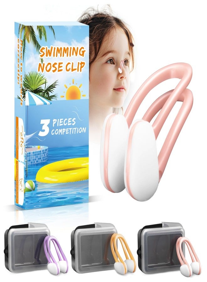 LFHMELE Swimming Nose Clip - 3 Packs Silicone Waterproof Swim Nose Plugs for Kids Age 7+ (Pink, Orange & Purple) (Pink, Orange & Purple) - Image 1