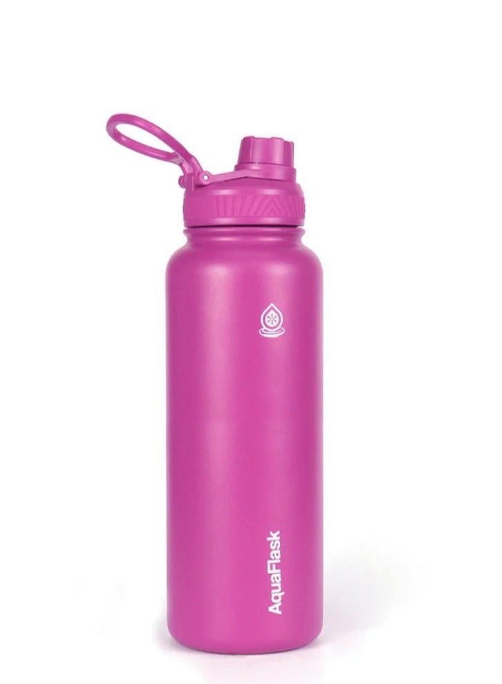 AquaFlask زجاجة ماء 40 أونصة / 1.18 لتر مع غطاء فوهة معزولة بالفراغ من الفولاذ المقاوم للصدأ (وردي 40 أونصة / 1.18 لتر) - Image 3