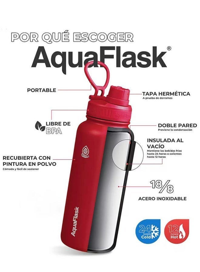 AquaFlask زجاجة ماء 40 أونصة / 1.18 لتر مع غطاء فوهة معزولة بالفراغ من الفولاذ المقاوم للصدأ (وردي 40 أونصة / 1.18 لتر) - Image 2
