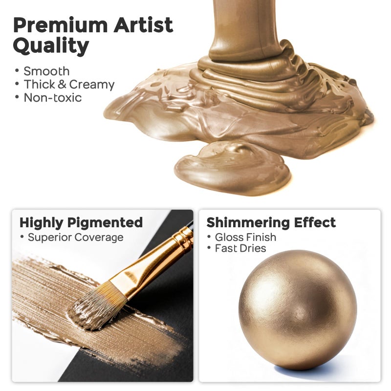 Nicpro Metallic Sahara Gold Acrylic Paint, 8.45oz/250ml Large Gold Leaf Paint, Non Toxic, Non Fading Gold Paints for Metal, Wood, Craft, Clay, Fabric, Canvas, Furniture, Handcrafts, Art Supplies - Image 2