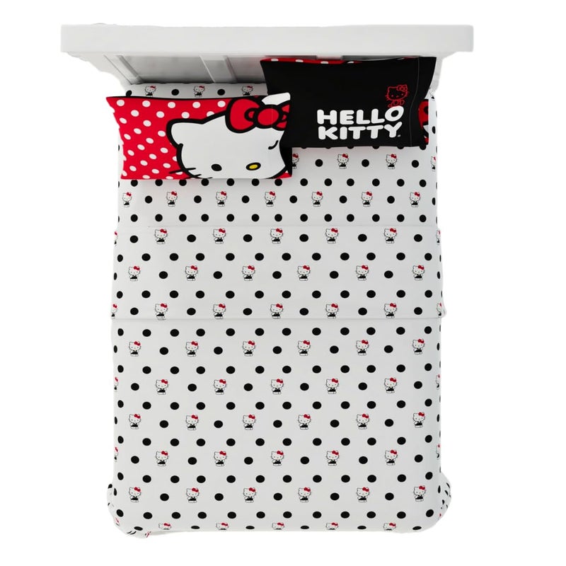 Franco Collectibles Hello Kitty Polka Dot Bedding Super Soft Microfiber 4 Piece Queen Sheet Set  (Officially Licensed Product) - Image 1