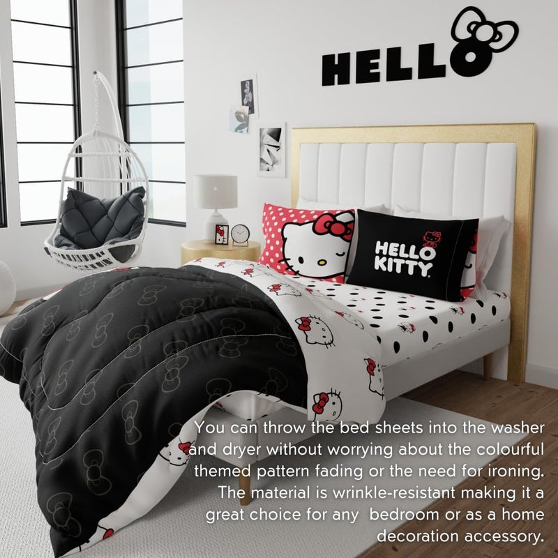 Franco Collectibles Hello Kitty Polka Dot Bedding Super Soft Microfiber 4 Piece Queen Sheet Set  (Officially Licensed Product) - Image 4