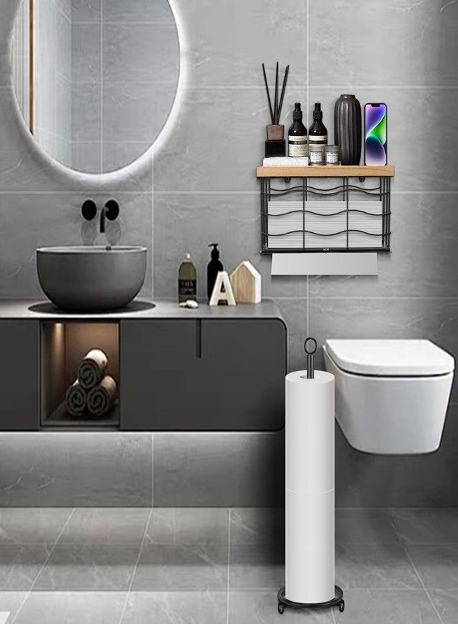 Siyzda Paper Towel Dispenser, Metal Paper Towel Holder with Wood Lid, Commercial Napkin Dispenser, Tri-Fold Paper Towel Dispenser for Home Bathroom Kitchen, Wall Mounted & Countertop (Matte Black) - Image 4