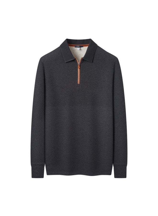 Firs Men's Long Sleeve Polo Shirt Autumn Thickened Velvet Business Casual Wool And Silk Blend Collar - Image 1