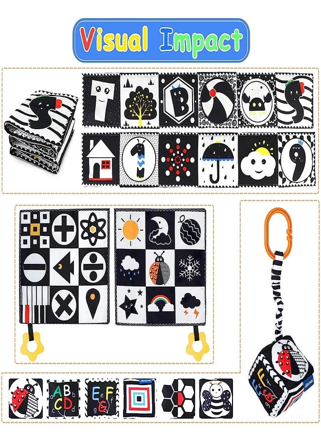 0TO1 TECH Baby Soft Fabric Book 3PCS 3D Tactile High Contrast Fabric Book Baby Fabric Book Black and White Active Pleated Baby Book  - Image 2