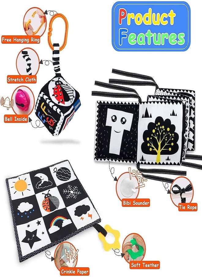 0TO1 TECH Baby Soft Fabric Book 3PCS 3D Tactile High Contrast Fabric Book Baby Fabric Book Black and White Active Pleated Baby Book  - Image 4